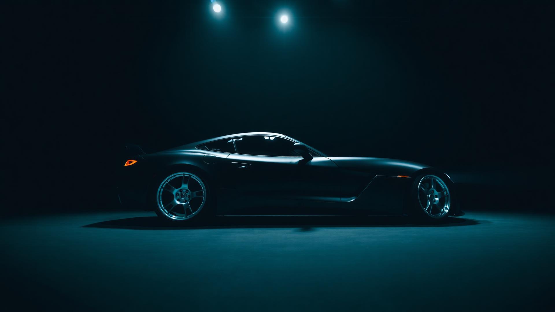 Voiture de sport noire dans un studio de detailing